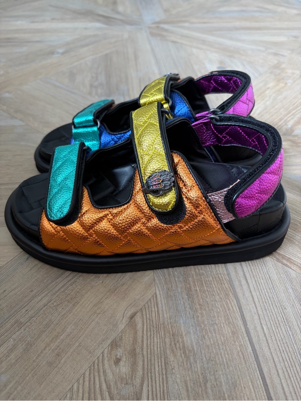 Kurt Geiger Orson Slingback Sandal Size 39 US 8.5 Rainbow Quilted Beaded